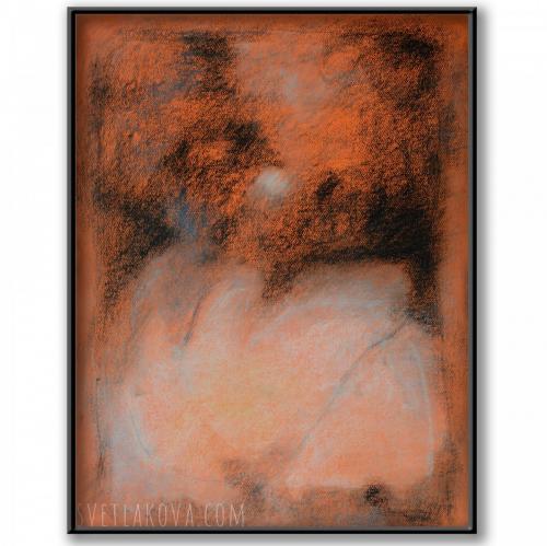 Оранжевое полнолуние, пастельная абстракция